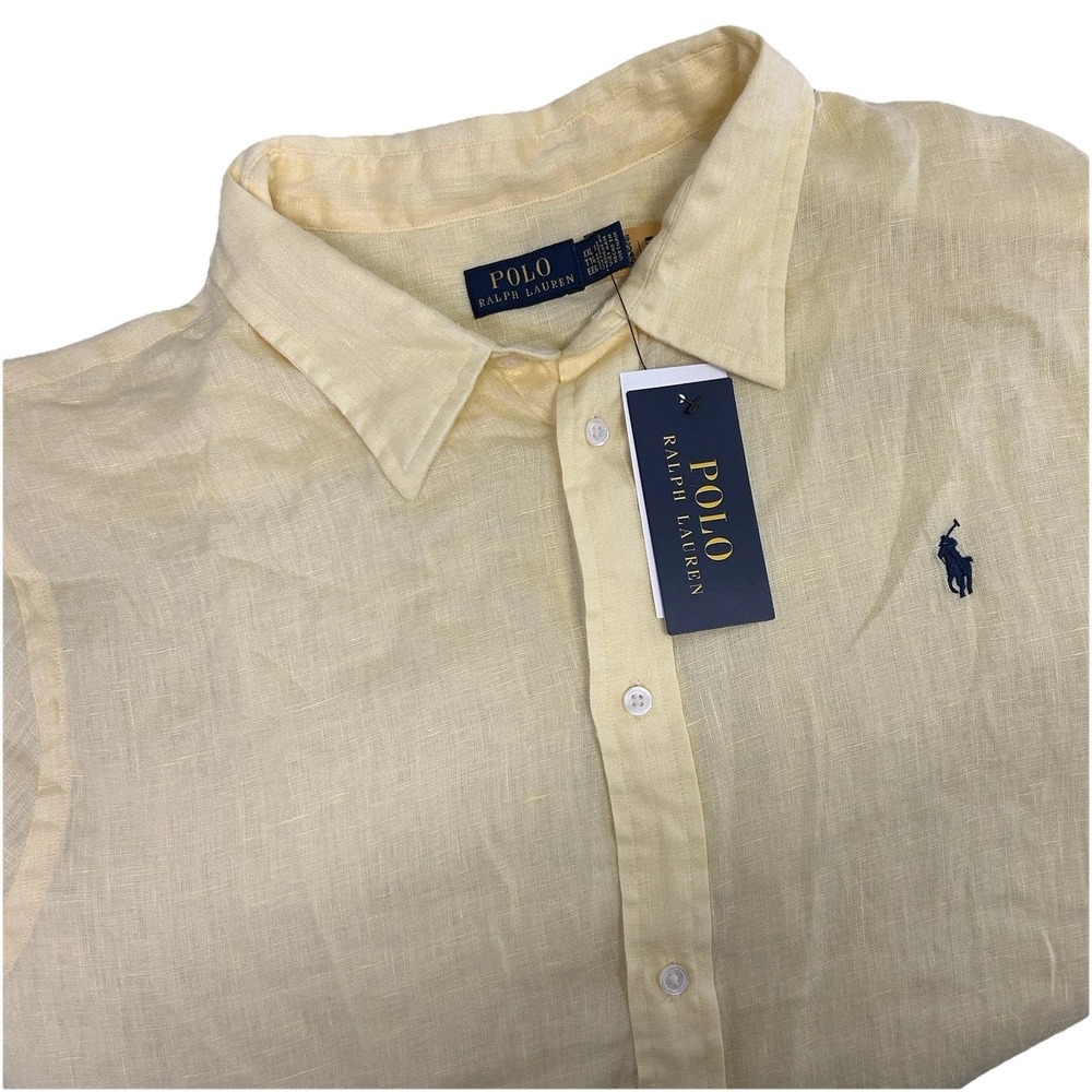Polo Ralph Lauren Shirt Mens 2XL Yellow Classic Fit 100 Linen Preppy Casual